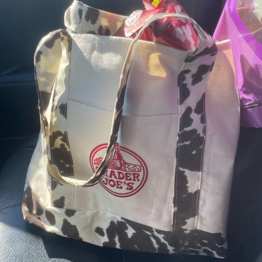 Trader Joe's Custom Cow Print Tote Bag - Cream and Brown - Picture 5 of 6